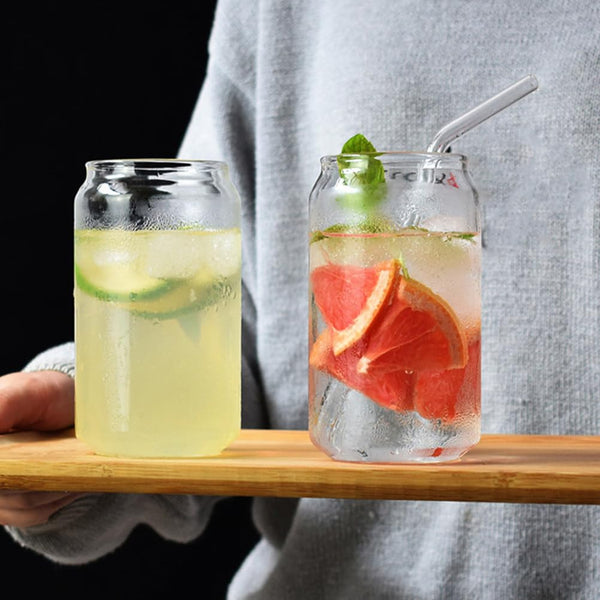 Trendy Drinkglazen XL met Glazen Rietje – Set van 2 (2 Glazen + 2 Rietjes), 540 ml