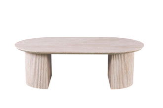 Salontafel Lagos 120 cm ovaal travertin look beige – moderne design koffietafel