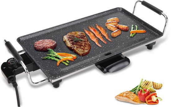 Royal Swiss Elektrische Grillplaat 2000W – Bakplaat 46×26 cm – Anti-aanbak – Thermostaat – Vetopvangbak
