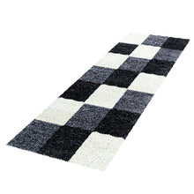 Vloerkleed LIFE SHAGGY – Geblokt Design Zwart/Wit/Grijs