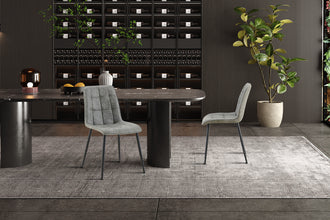 Eetkamerstoel Furas – Grijs Vintage PU Leer – Zwarte Metalen Poten