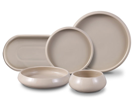 Bricard Bondy Chubby Dinner Set Taupe 25-Delig – Porselein Servies 6 Personen Modern Design