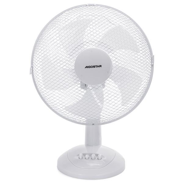 Tafelventilator 12 Inch – 5 Bladen, 3 Snelheden, Horizontale Zwaai – Stil & Krachtig, D340mm, Wit