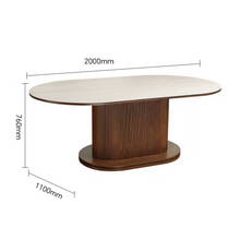 Design Eettafel AZUR Ovaal 200x110 cm – Keramisch Tafelblad Beige & Ribbel Houten Onderstel – Luxe Eetkamertafel Modern