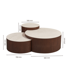AZUR Ronde Salontafel Set – 3-Delig Keramiek Beige met Houten Onderstel