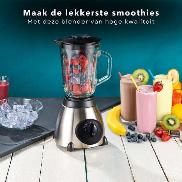 Royal Swiss 2-in-1 Blender 1500 ml Glas + Grinder – 1030W RVS Blender voor Smoothies, Koffie & Noten (2 Snelheden, RVS Messen)