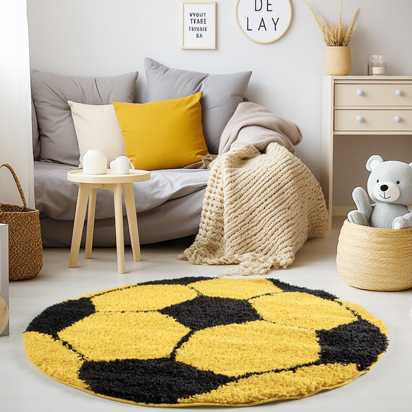 Vloerkleed FUN YELLOW Shaggy Rond – Zacht, Modern & Kindvriendelijk