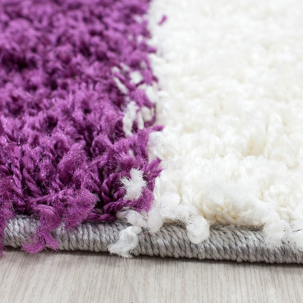 Vloerkleed LIFE SHAGGY – Geblokt Design Paars/Grijs/Wit
