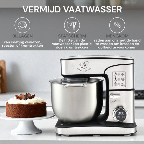 Keukenmachine 16L XXL (2800W) – Deegmixer/Deegkneder – 12 Snelheden + Timer – RVS Mengkom – Incl. Garde, Klopper & Deeghaak – detailfoto 2