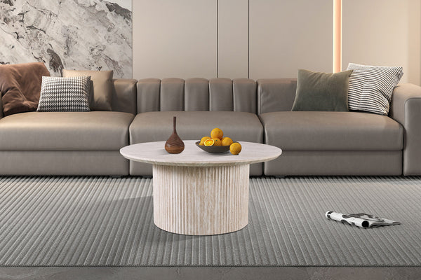 Salontafel Lagos Rond 80 cm – Travertin Beige – Moderne Design Koffietafel