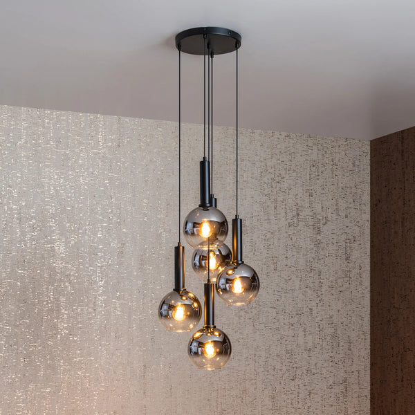 Hanglamp DACIA – 5 Bollen in Smoke Grey Glas – detailfoto 2