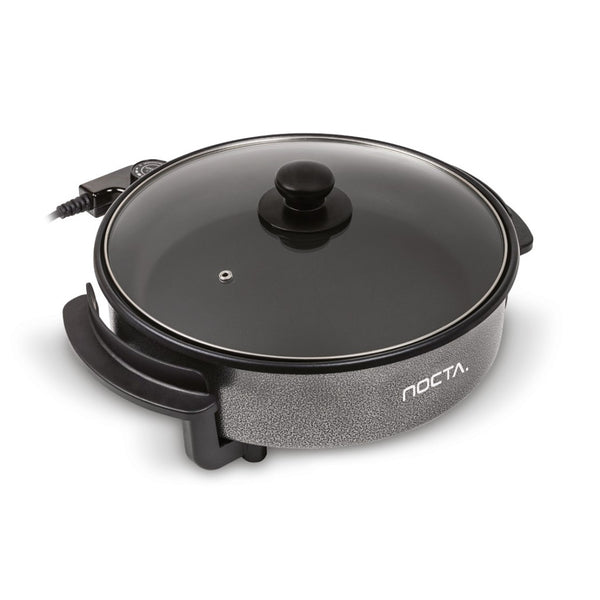 Nocta elektrische hapjespan pizzapan 36 cm 1500 watt glazen deksel verstelbare thermostaat anti aanbaklaag