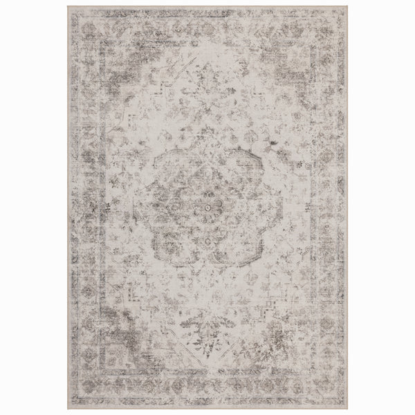 Bovenaanzicht van rechthoekig beige Inka vloerkleed met vervaagd grijs vintage patroon
