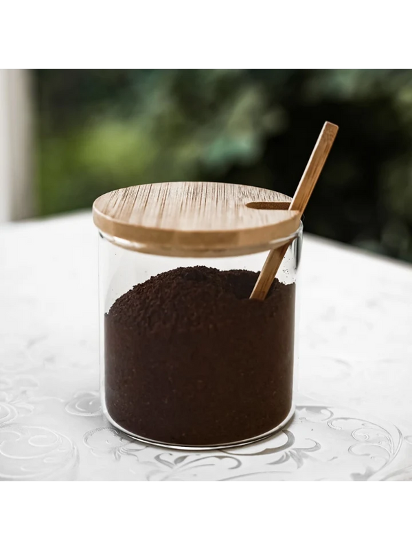 Voorraadglazen met Houten Houder, Deksel en Lepel – Set van 3 (300 ml per stuk) – detailfoto 2
