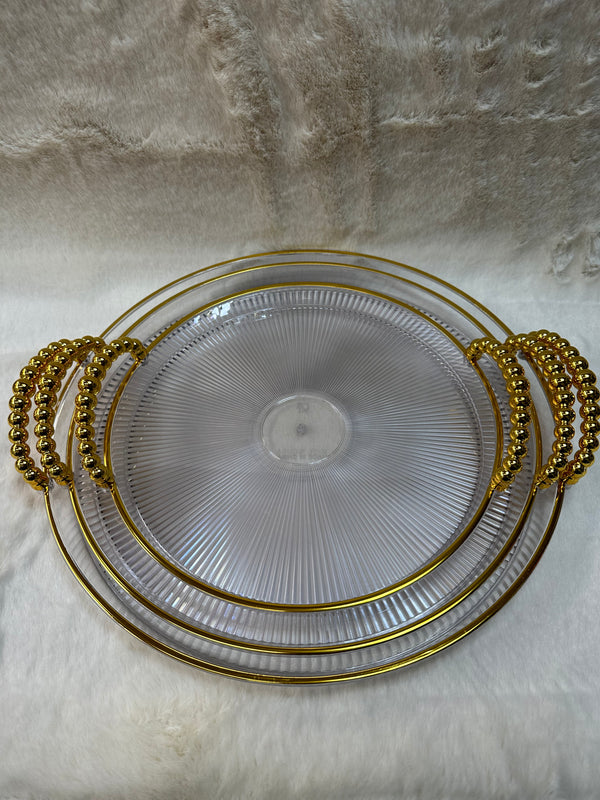 3-Delige Dienbladenset Rond – Acrylic Plastic met Gouden Details en Handvat
