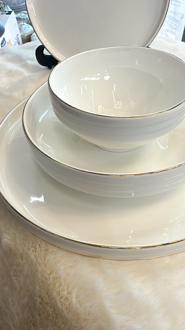 NISA Dinnerset Laagjes Wit met Gouden Rand – 27-Delige Serviesset voor 6 Personen – detailfoto 2