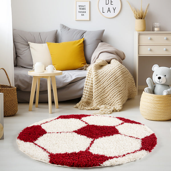 Vloerkleed FUN RED Shaggy Rond – Zacht, Modern & Kindvriendelijk