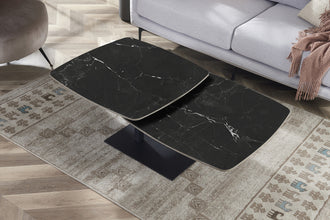 Salontafel Sendai draaibaar zwart marmerlook steen – moderne design koffietafel