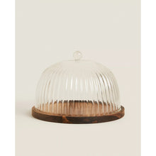 Acaciahouten serveerschaal Linea met glazen deksel – 22 cm