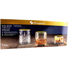 Pasabahce Timeless Golden Touch Whiskeyset – 3-delig – Luxe kristalglazen – 345 ml
