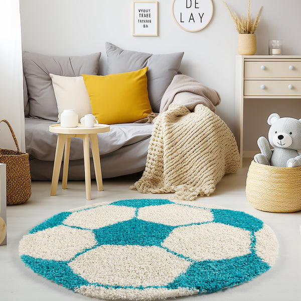 Vloerkleed FUN TURKIS Shaggy Rond – Zacht, Modern & Kindvriendelijk