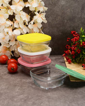 Pasabahce Pudding glazen vershoudkommetjes vierkant – set van 4 stuks met gekleurde deksel 310 ml