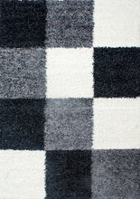Vloerkleed LIFE SHAGGY – Geblokt Design Zwart/Wit/Grijs