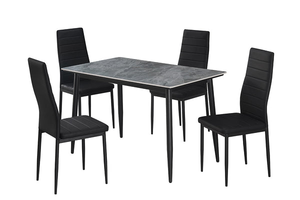 Eettafel KENZO – Rechthoekige eettafel 120 cm in grijs steenlook met metalen poten
