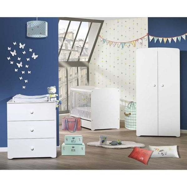 Complete Basis babykamer – 3-delige babykamer set met bed 120x60 cm, commode en kledingkast – Wit – BabyPrice