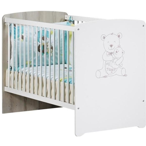 Complete Teddy babykamer – 3-delige babykamer set met bed 120x60 cm, commode en kledingkast – Wit