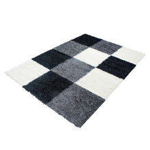 Vloerkleed LIFE SHAGGY – Geblokt Design Zwart/Wit/Grijs