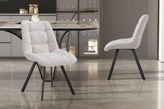 Eetkamerstoel LIZZY – Comfortabele stoffen stoel met metalen poten in beige