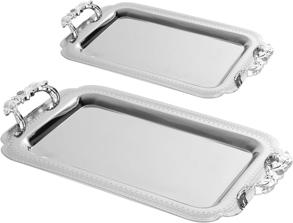 2-delige Dienblad Set – RVS met Metal-look Plastic Handvaten 01