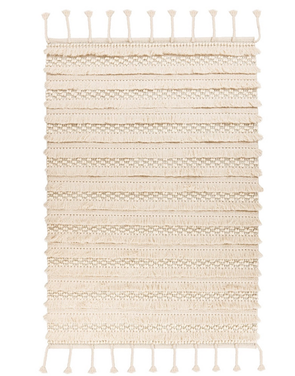 Handgemaakt wollen vloerkleed in Boho-stijl (Natural, 80 × 150 cm)