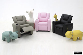Kinder Relaxfauteuil RENÉE – Manueel verstelbare mini relaxstoel in grijs PU