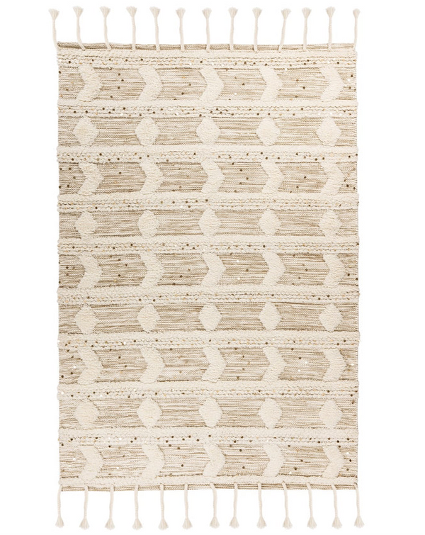 Handgemaakt wollen vloerkleed in Boho-stijl (Crème/Khaki, 200 × 290 cm)