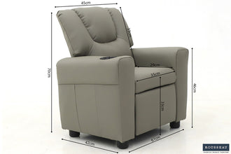 Kinder Relaxfauteuil RENÉE – Manueel verstelbare mini relaxstoel in grijs PU