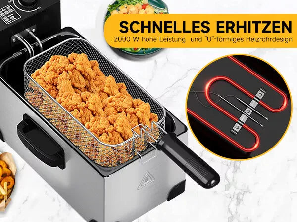 HOMELUX Elektrische Friteuse 3L – 2000W RVS Frituurpan met Temperatuurregelaar