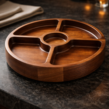 Acaciahouten snackschaal Ø29x4 cm - houten vakken schaal voor snacks en tapas - Acora collectie