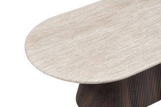 Kimberly Eettafel – Ovaal 180x90 cm – Flintstone Look Steen met Bruin MDF Onderstel