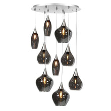 Hanglamp Neuss – 9-lichts – Smoke Glas – In Hoogte Verstelbaar – E14 Fitting – Zilver