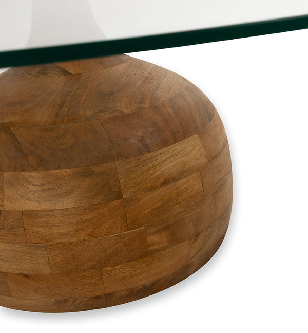 Stella Ronde Salontafel Ø100 cm – Massief Mangohout met Helder Glazen Blad