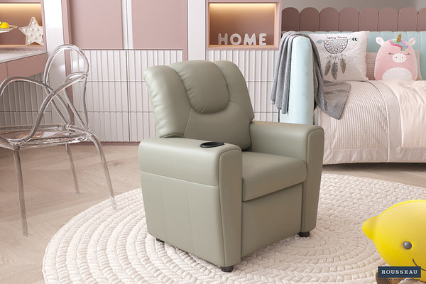 Kinder Relaxfauteuil RENÉE – Manueel verstelbare mini relaxstoel in grijs PU