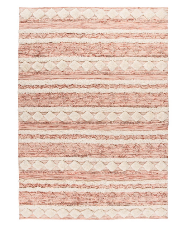 Handgemaakt wollen vloerkleed in Boho-stijl (Roze/Crème, 160 × 230 cm)
