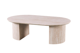 Salontafel Lagos 120 cm ovaal travertin look beige – moderne design koffietafel