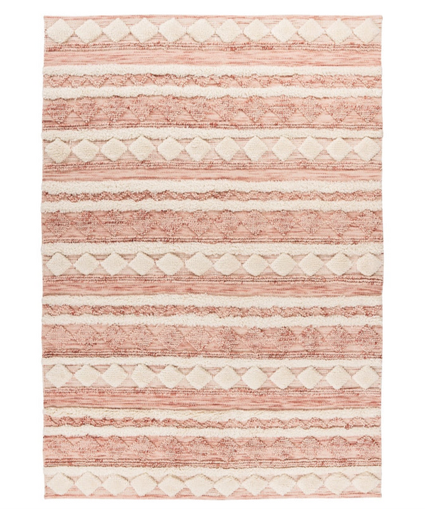 Handgemaakt wollen vloerkleed in Boho-stijl (Roze/Crème, 120 × 180 cm)