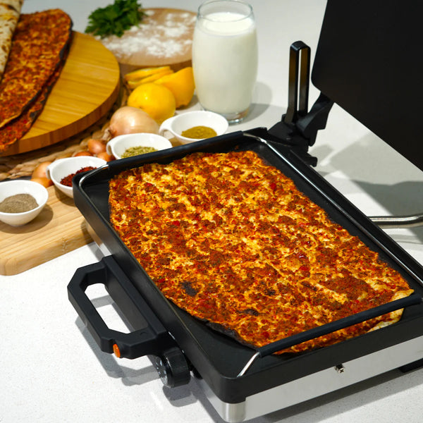 Contactgrill 2300W – Lahmacun en Pide Grill, Elektrische Tafelgrill met Antiaanbaklaag, RVS – detailfoto 2