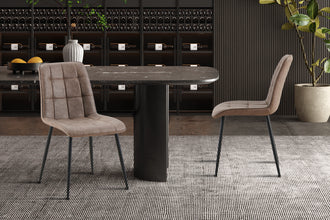 Eetkamerstoel Furas – Bruin Vintage PU Leer – Zwarte Metalen Poten