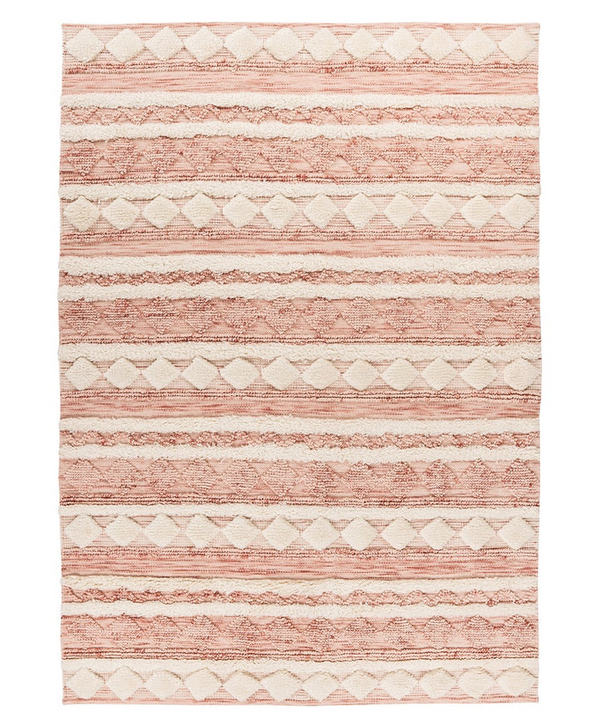 Handgemaakt wollen vloerkleed in Boho-stijl (Roze/Crème, 80 × 150 cm)