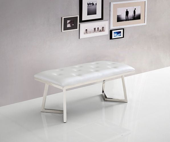 Zitbankje Bari – Wit Kunstleer – 110x50x47 cm – Zilveren Frame – Moderne Designbank